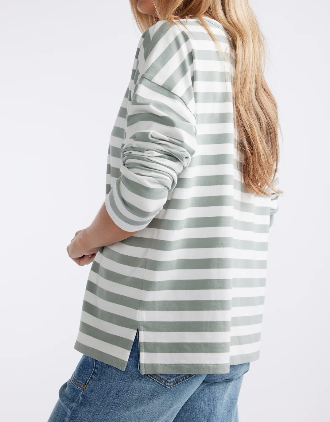 Relaxed Long Sleeve T-Shirt - Sage/Cream - Image 6
