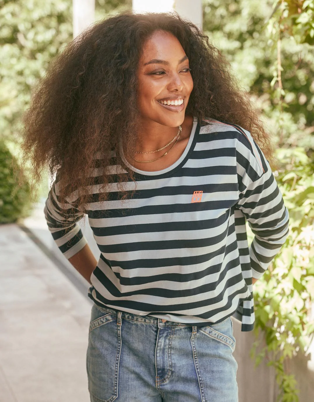 Relaxed Monogram Long Sleeve T-Shirt - Navy/Denim Stripe
