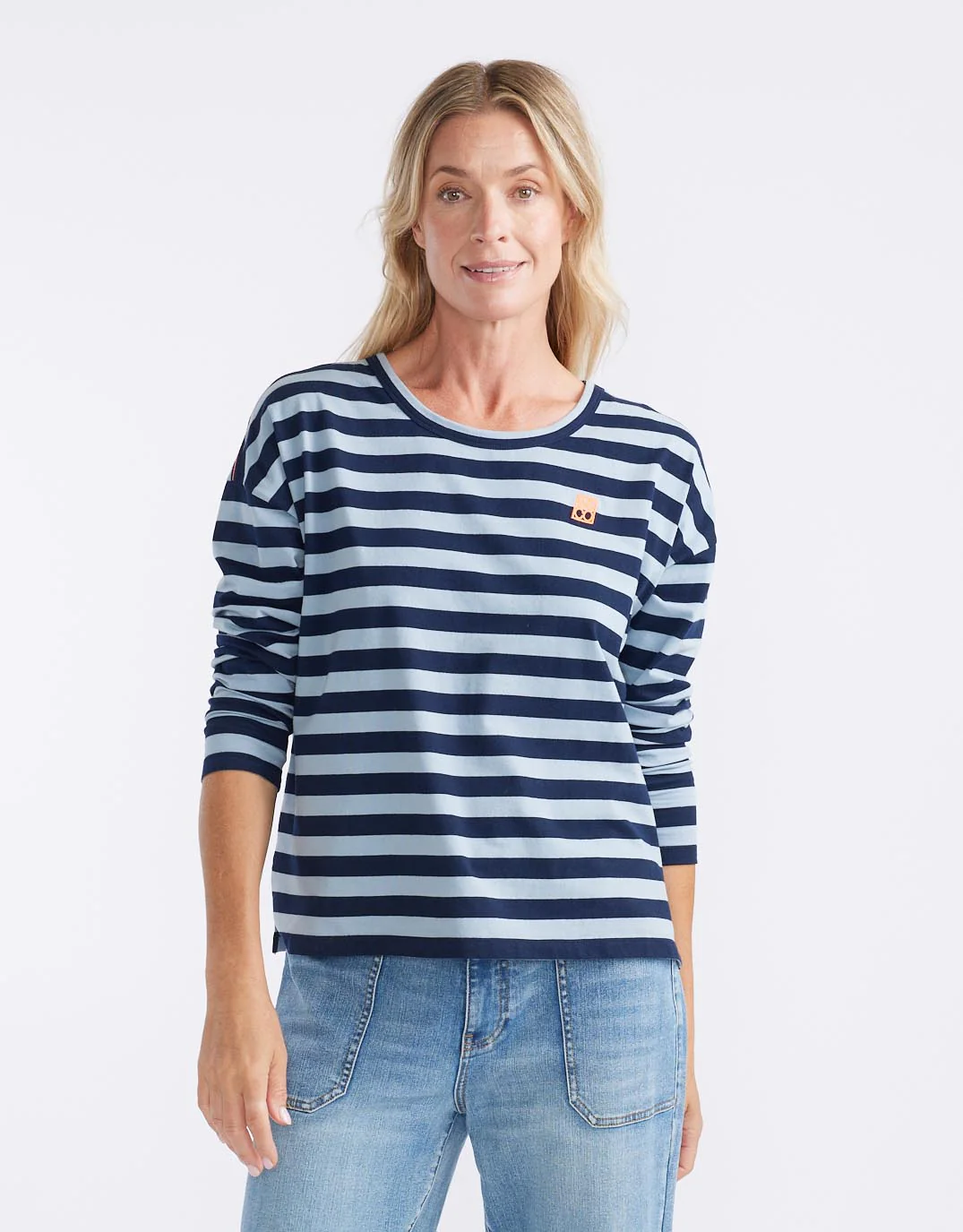 Relaxed Monogram Long Sleeve T-Shirt - Navy/Denim Stripe - Image 3