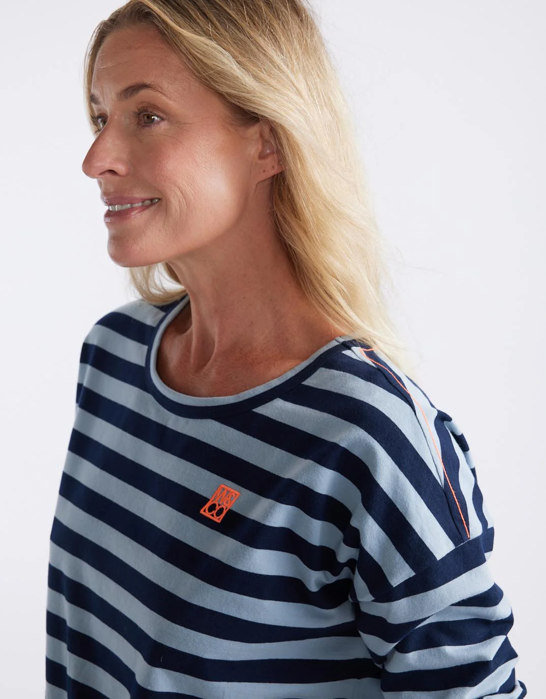 Relaxed Monogram Long Sleeve T-Shirt - Navy/Denim Stripe - Image 5