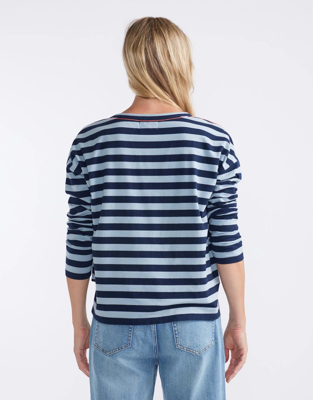 Relaxed Monogram Long Sleeve T-Shirt - Navy/Denim Stripe - Image 7