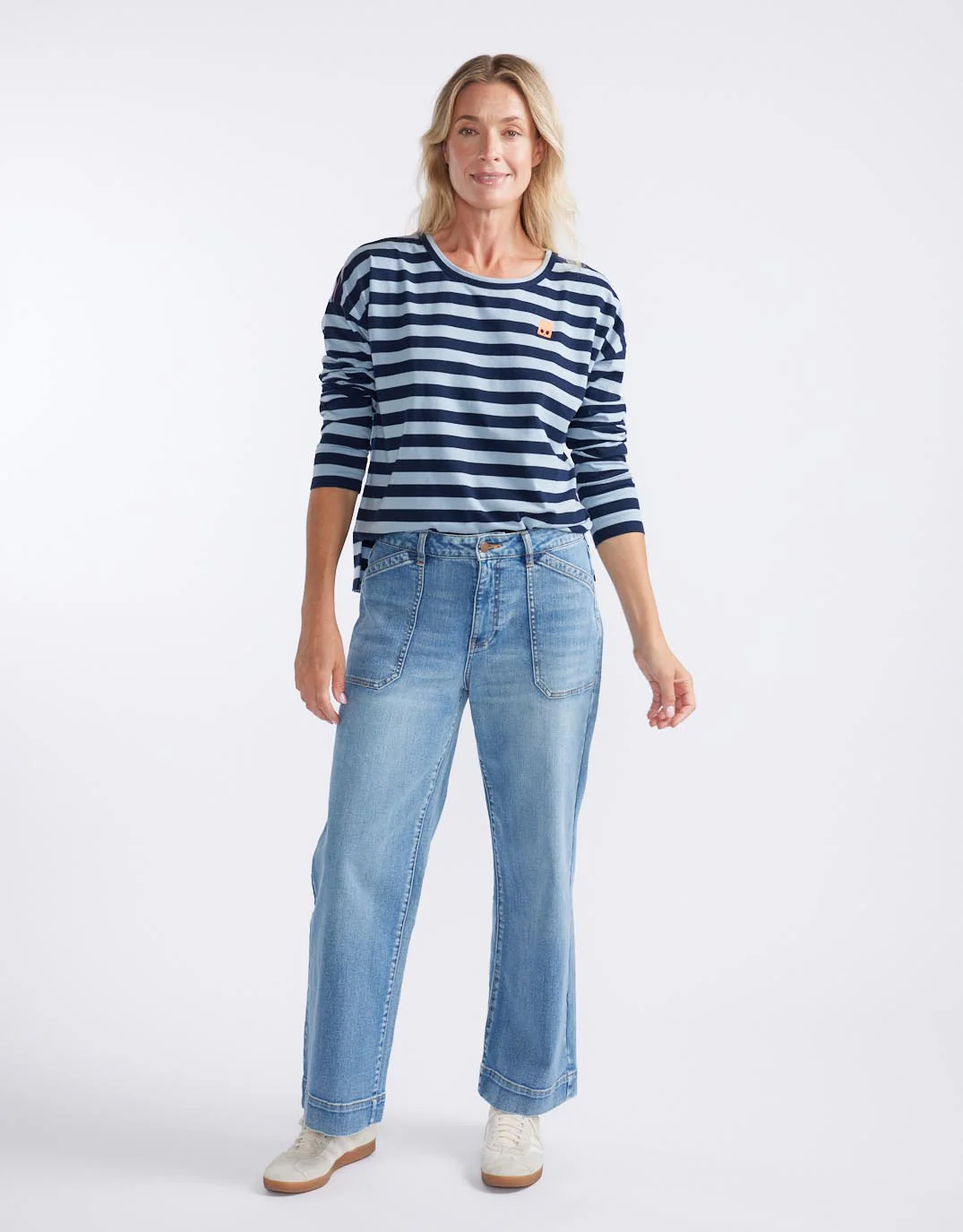 Relaxed Monogram Long Sleeve T-Shirt - Navy/Denim Stripe - Image 8