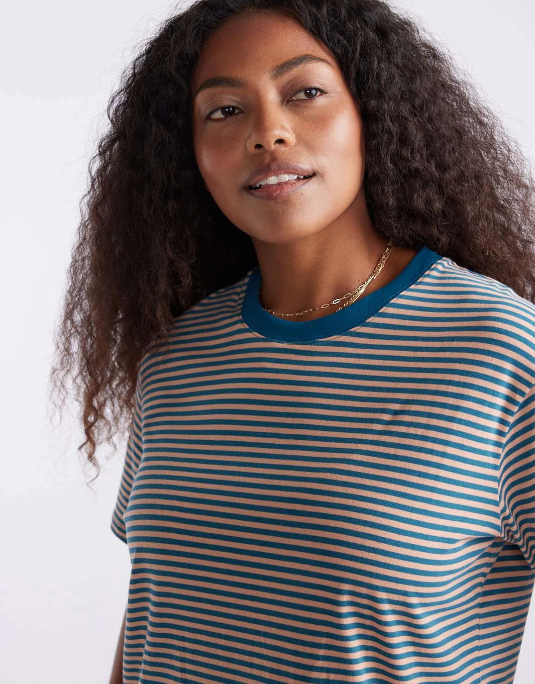 Relaxed Tee - Teal/Peach Stripe