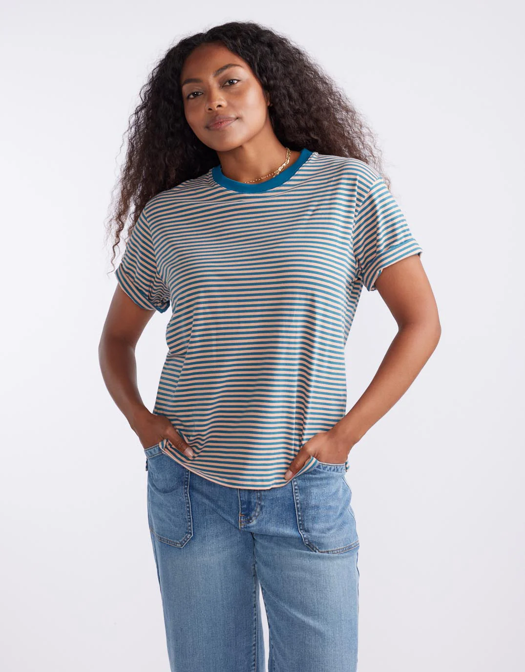 Relaxed Tee - Teal/Peach Stripe - Image 2
