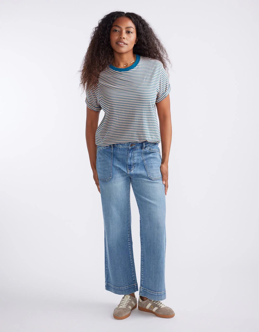 Relaxed Tee - Teal/Peach Stripe - Image 3
