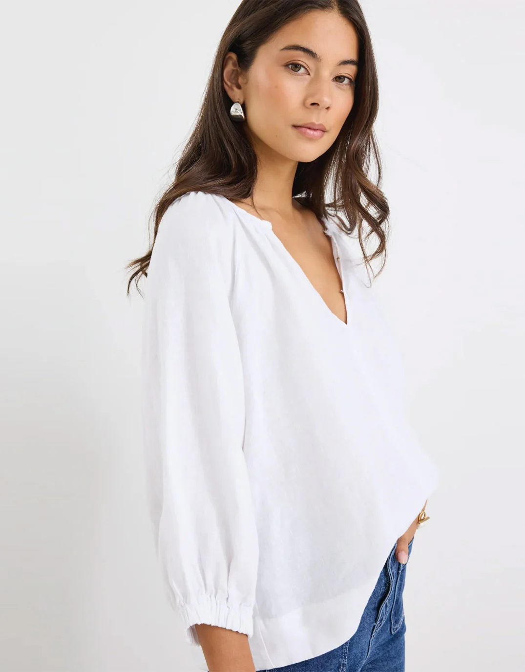 Revolutionary Linen Relaxed Long Sleeve Top - White - Image 4