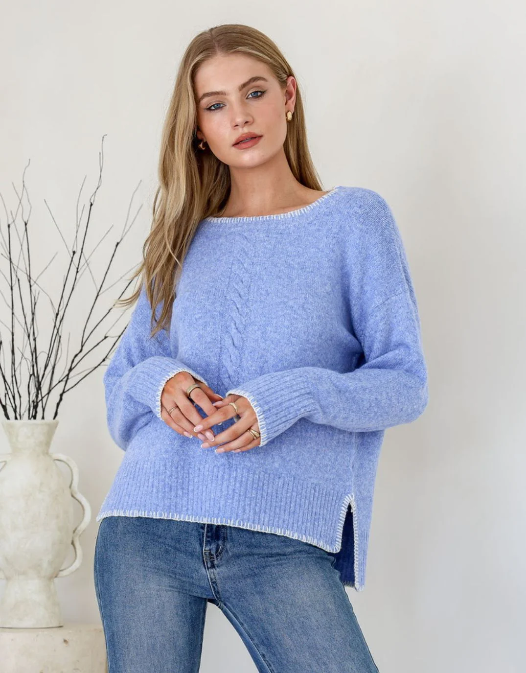 Rhea Blanket Stitch Knit - Blue