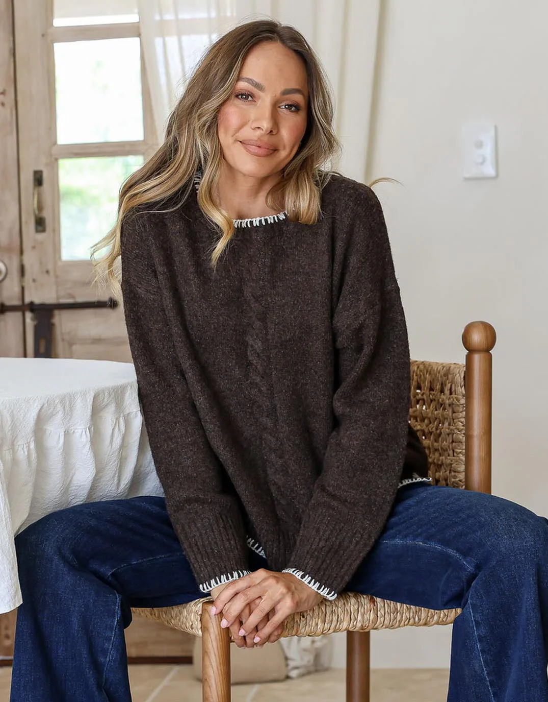 Rhea Blanket Stitch Knit - Chocolate/Latte - Image 2