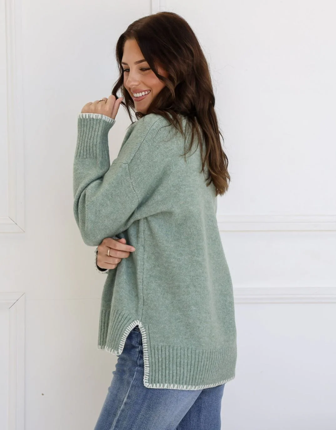 Rhea Blanket Stitch Knit - Sage - Image 2