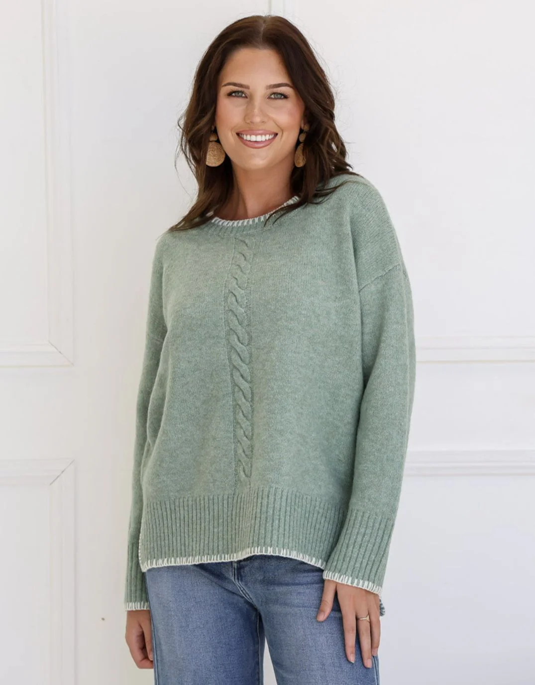 Rhea Blanket Stitch Knit - Sage - Image 3