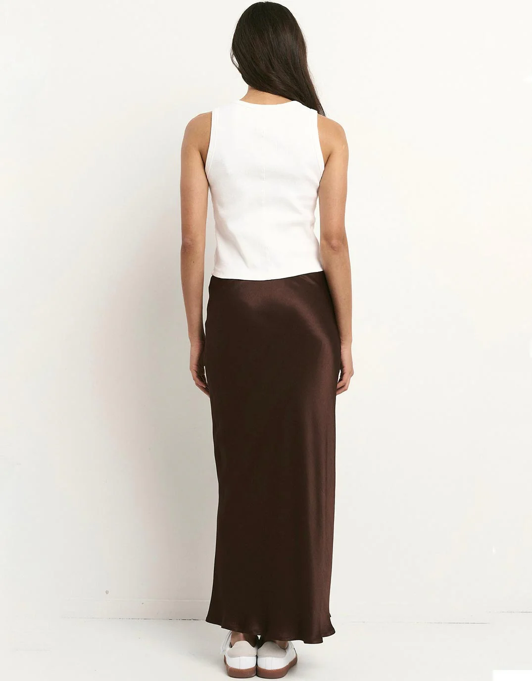 Rosette Satin Bias Midi Skirt - Chocolate - Image 4