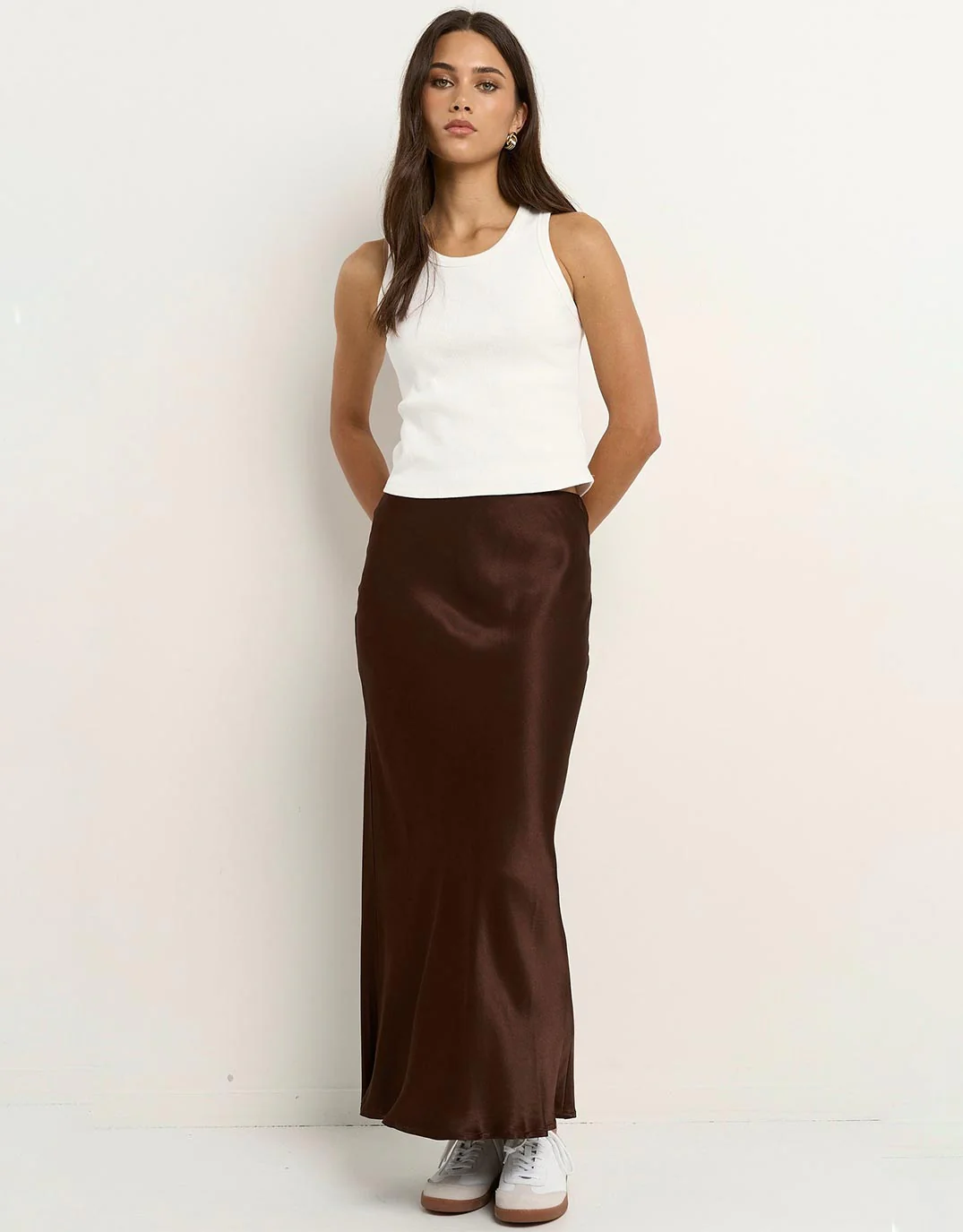 Rosette Satin Bias Midi Skirt - Chocolate - Image 5