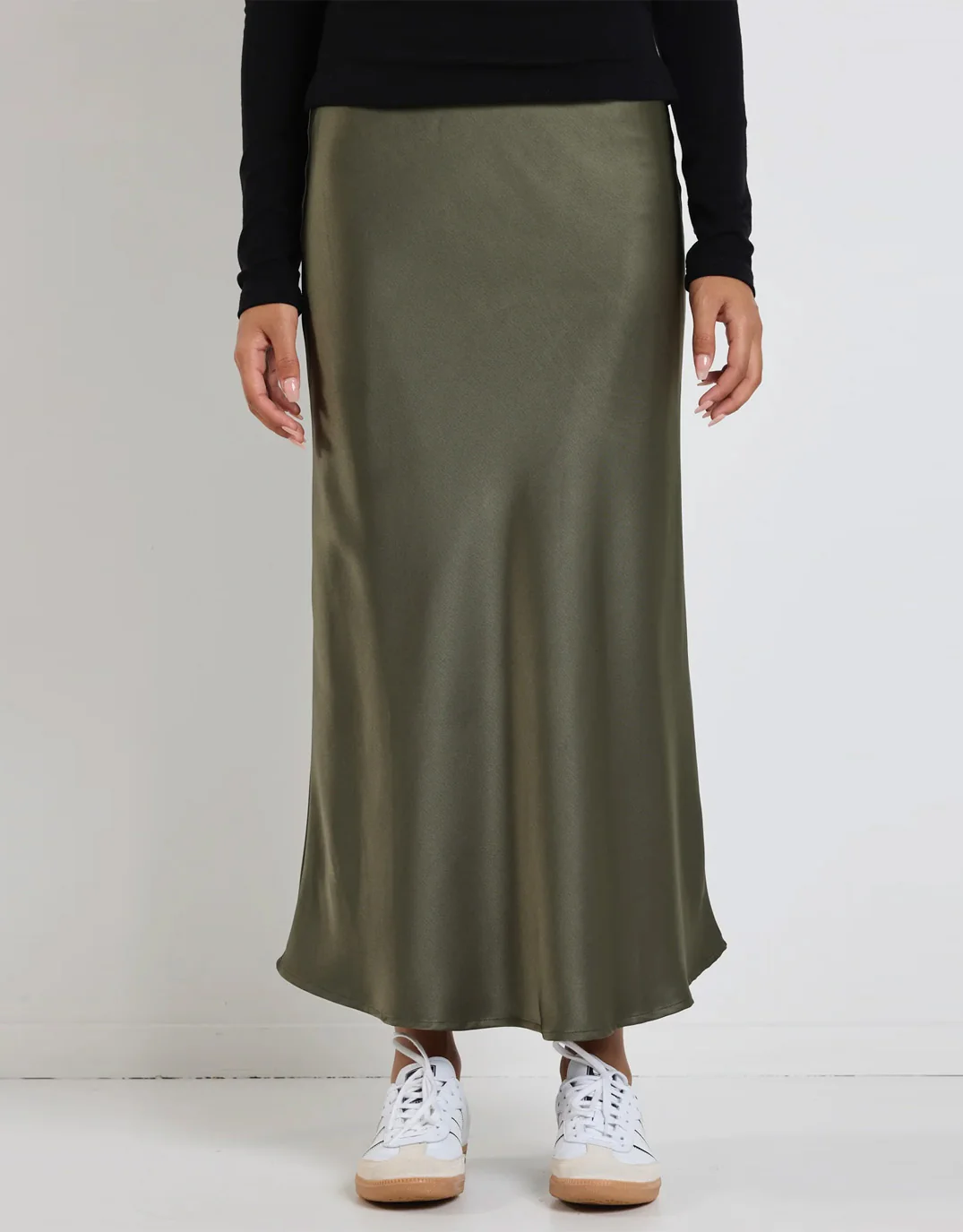 Rosette Satin Bias Midi Skirt - Khaki - Image 5