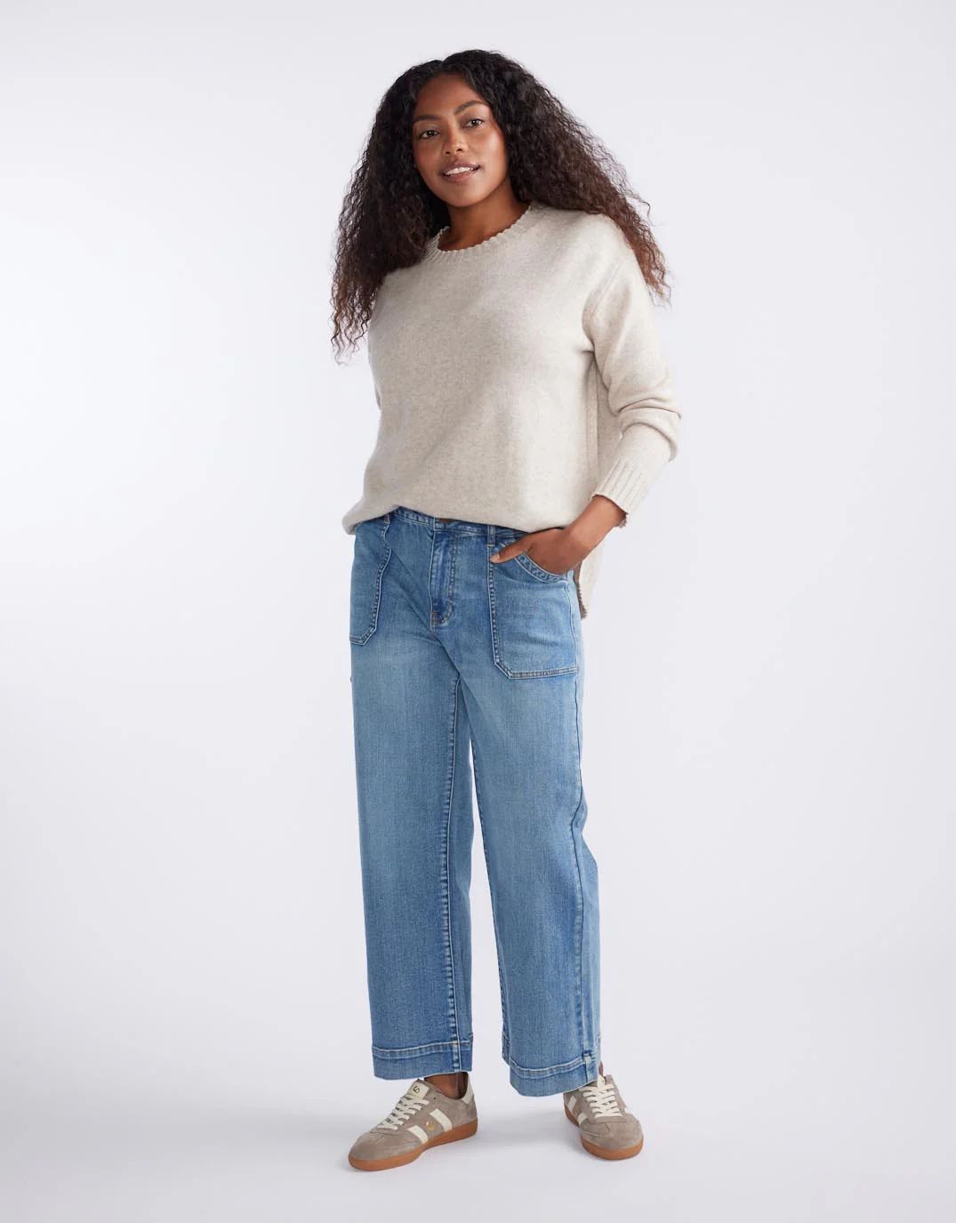 Saint Germain Wool Cashmere Scoop Hem Knit - Oat - Image 5