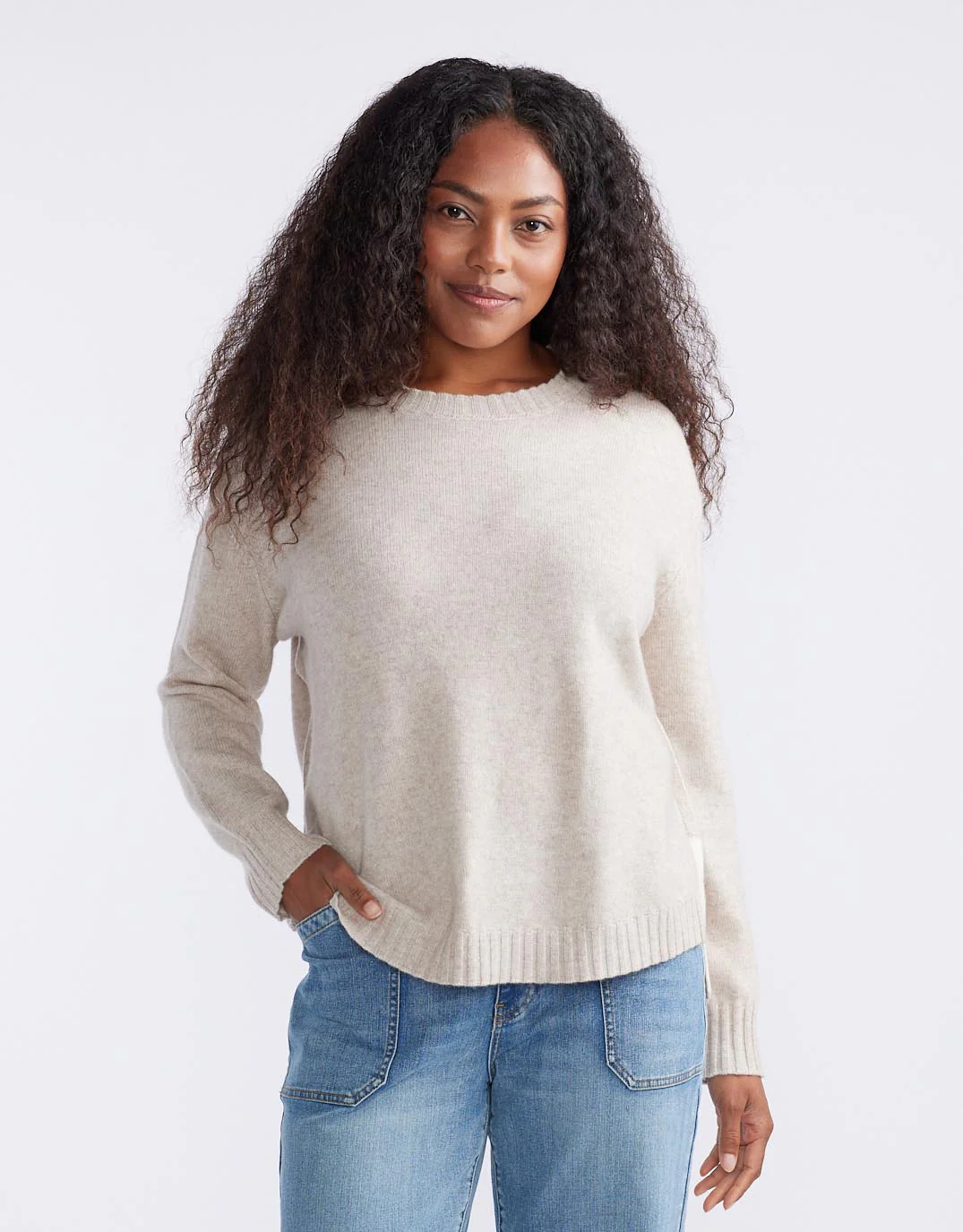 Saint Germain Wool Cashmere Scoop Hem Knit - Oat - Image 6