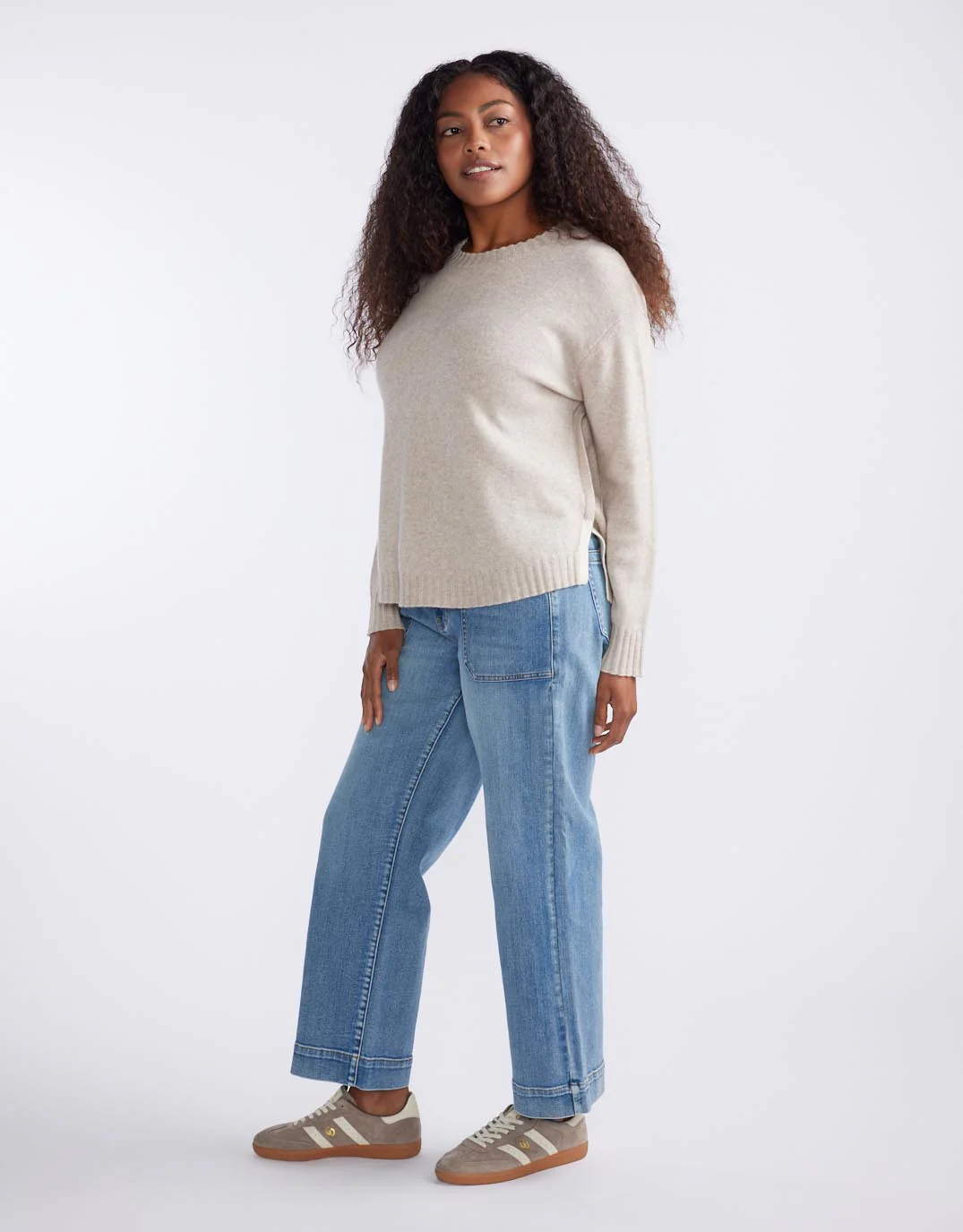 Saint Germain Wool Cashmere Scoop Hem Knit - Oat - Image 7