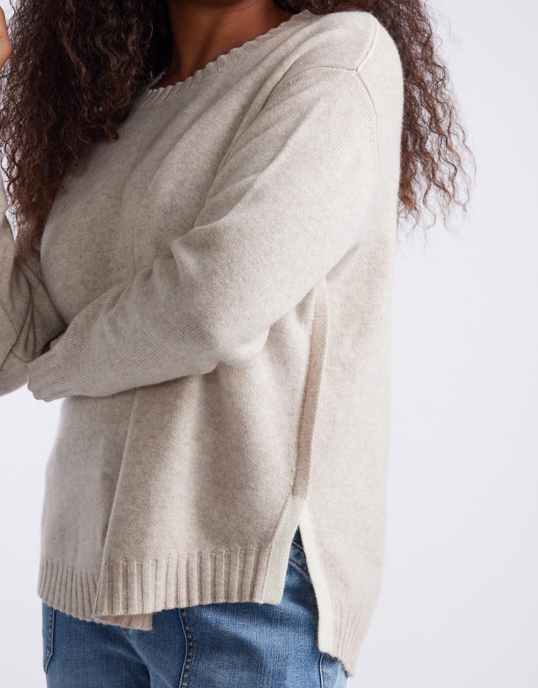Saint Germain Wool Cashmere Scoop Hem Knit - Oat - Image 8