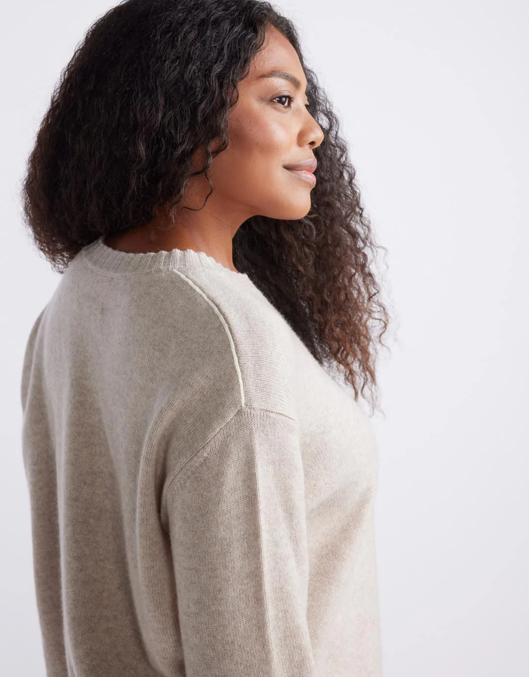 Saint Germain Wool Cashmere Scoop Hem Knit - Oat - Image 9