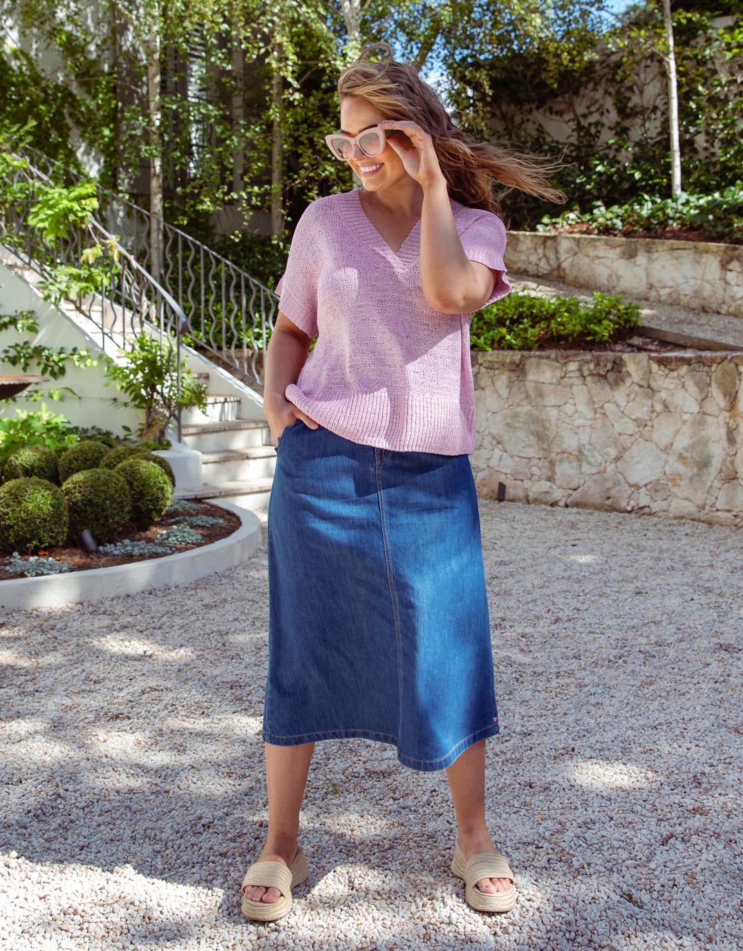 Scallop Edge Denim Skirt - Mid Blue Wash - Image 2