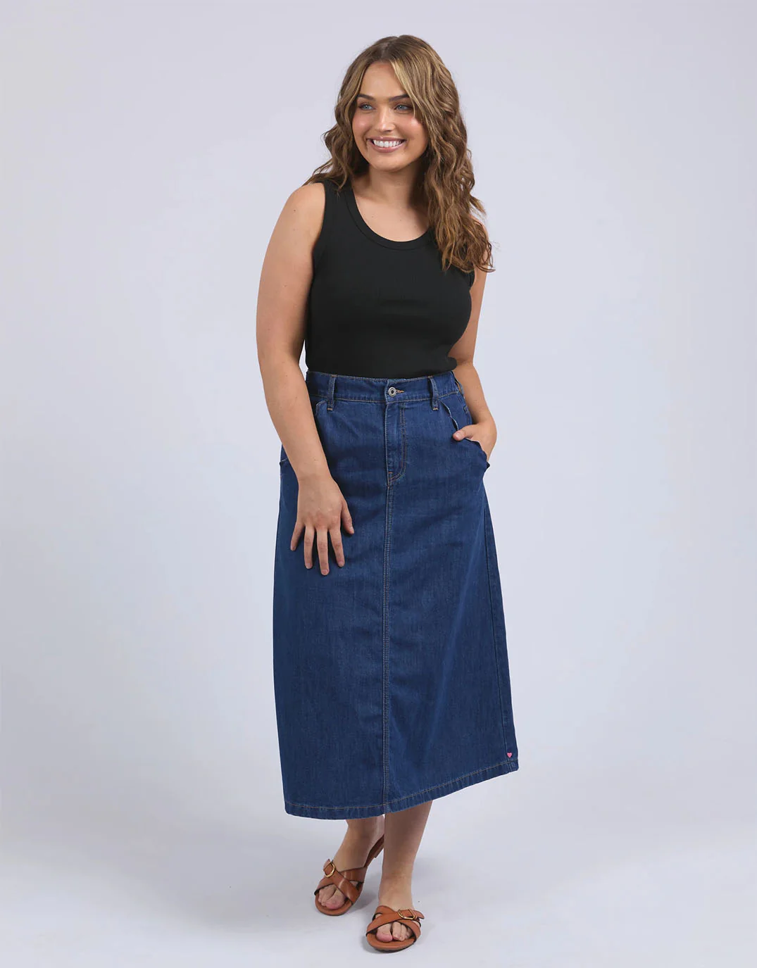 Scallop Edge Denim Skirt - Mid Blue Wash - Image 3