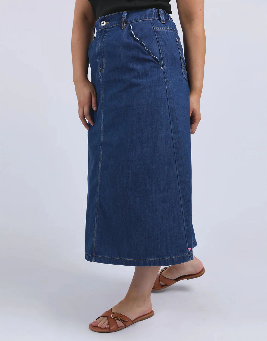 Scallop Edge Denim Skirt - Mid Blue Wash - Image 5