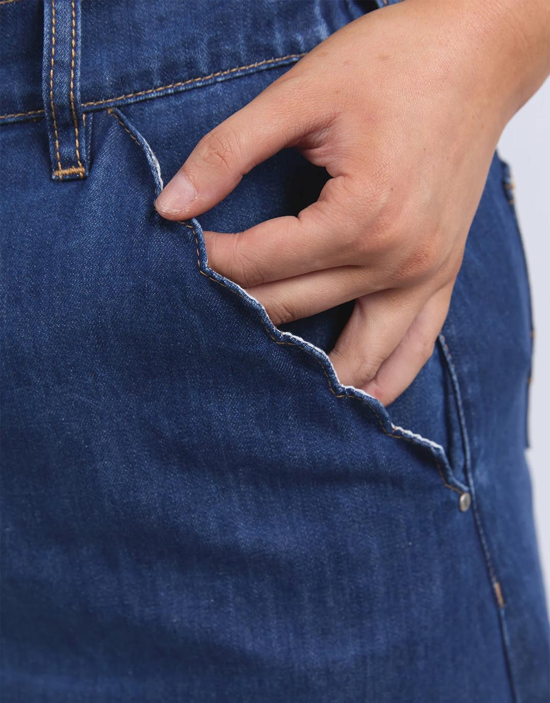 Scallop Edge Denim Skirt - Mid Blue Wash - Image 6