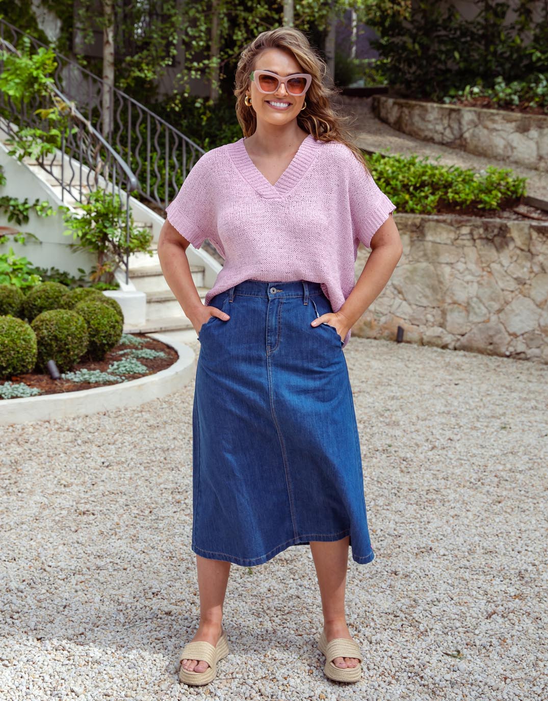 Scallop Edge Denim Skirt - Mid Blue Wash - Image 8