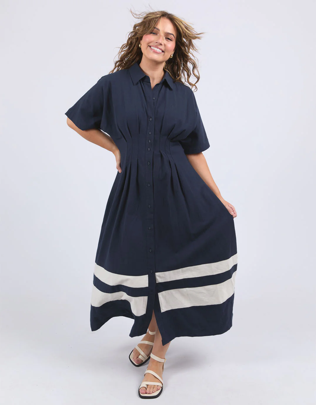 Scarlet Midi Dress - Navy Stripe - Image 2
