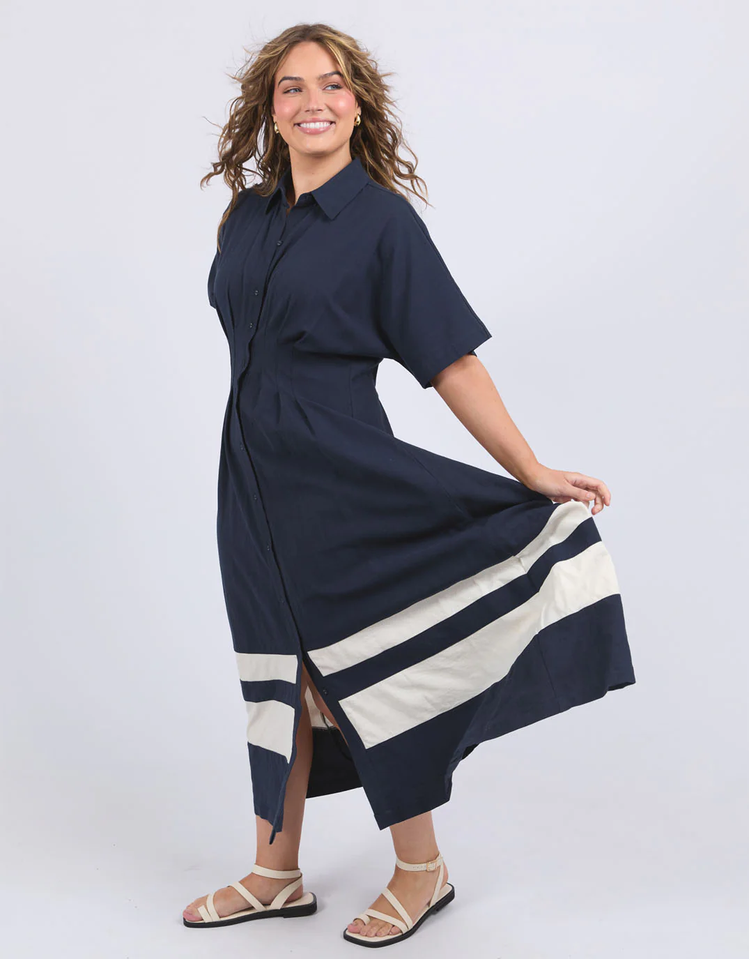 Scarlet Midi Dress - Navy Stripe - Image 3