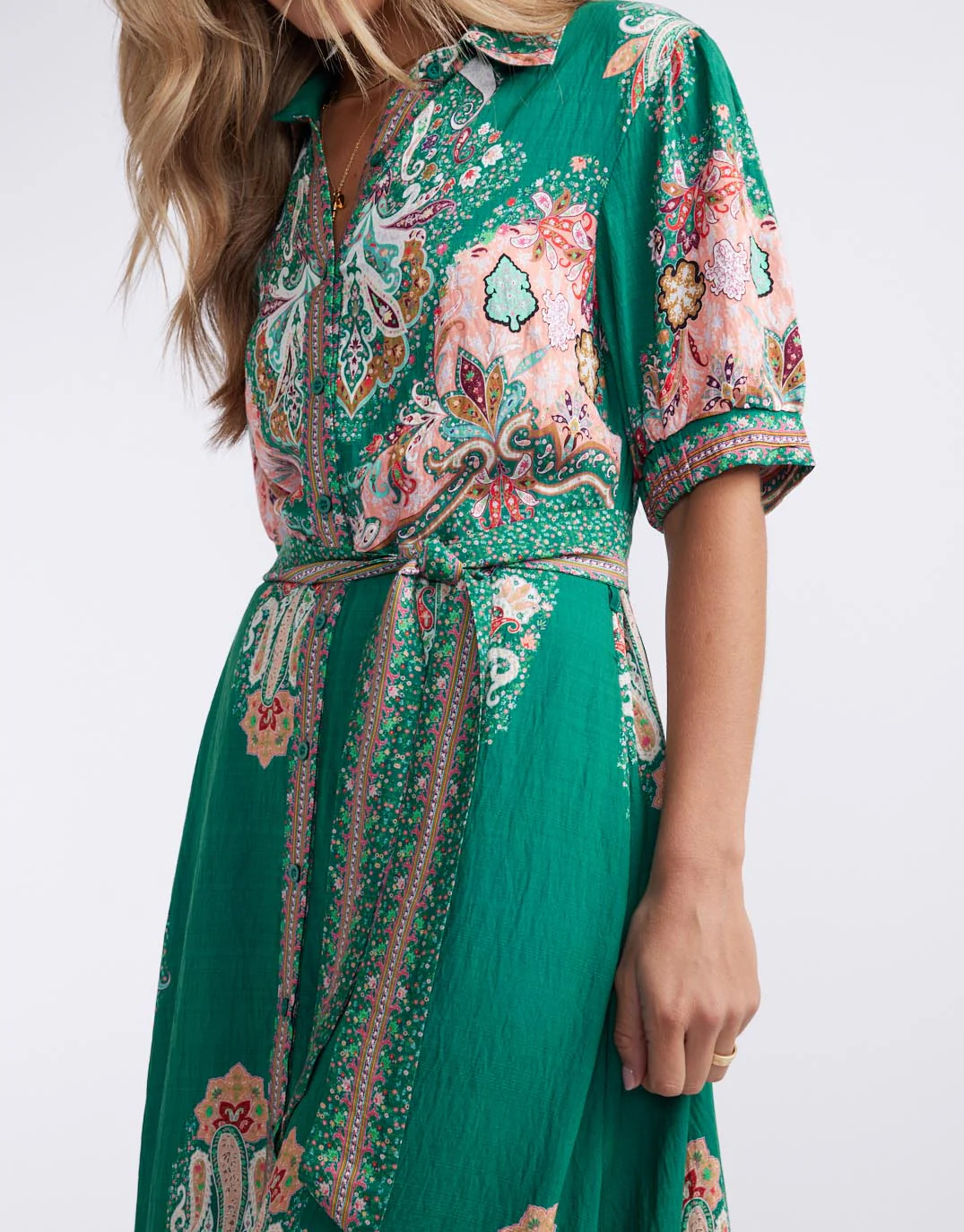 Shirt Midi Dress - Green Print - Image 3
