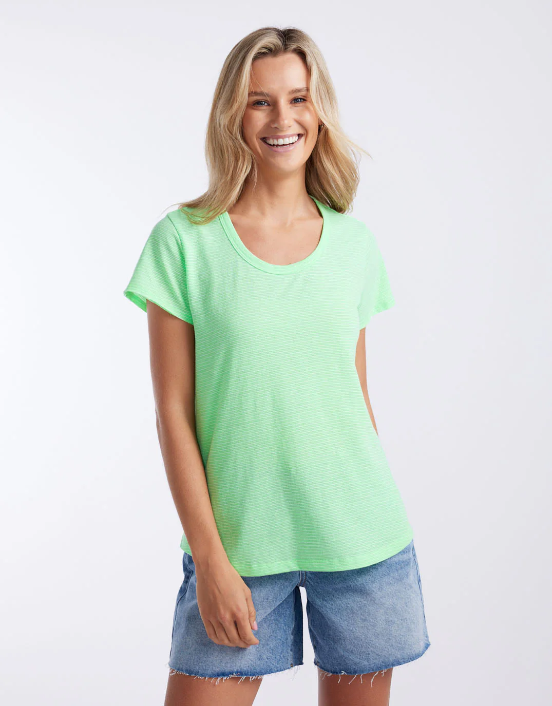 Sorbet Stripe Round Neck Tee - Neon Green - Image 2