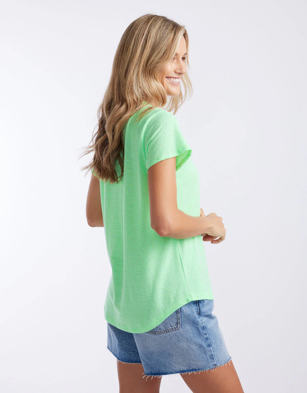 Sorbet Stripe Round Neck Tee - Neon Green - Image 4