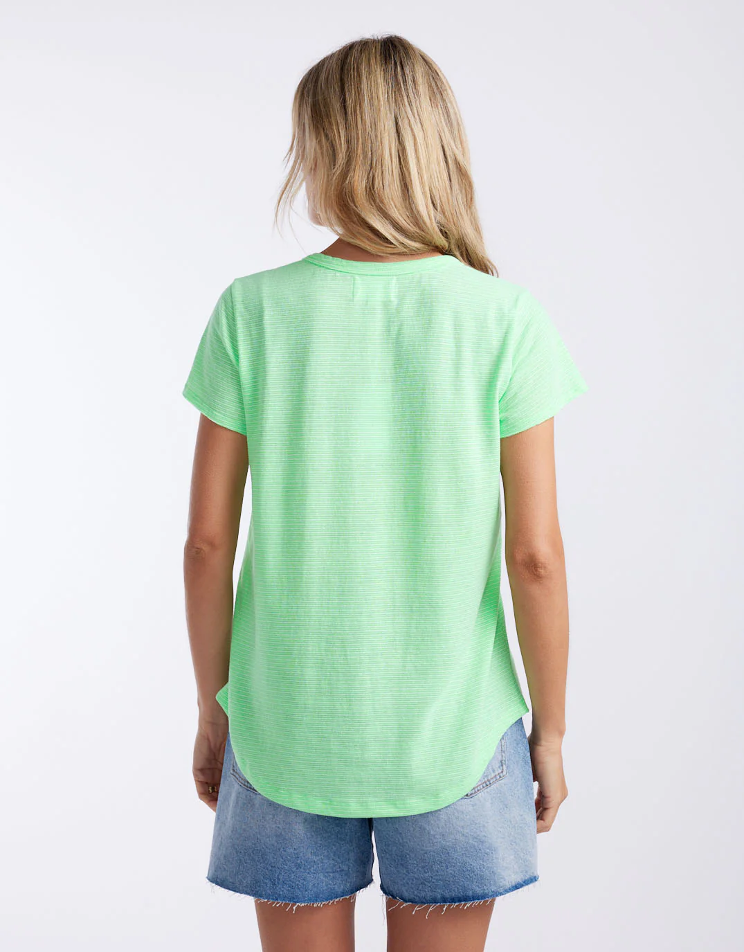 Sorbet Stripe Round Neck Tee - Neon Green - Image 5