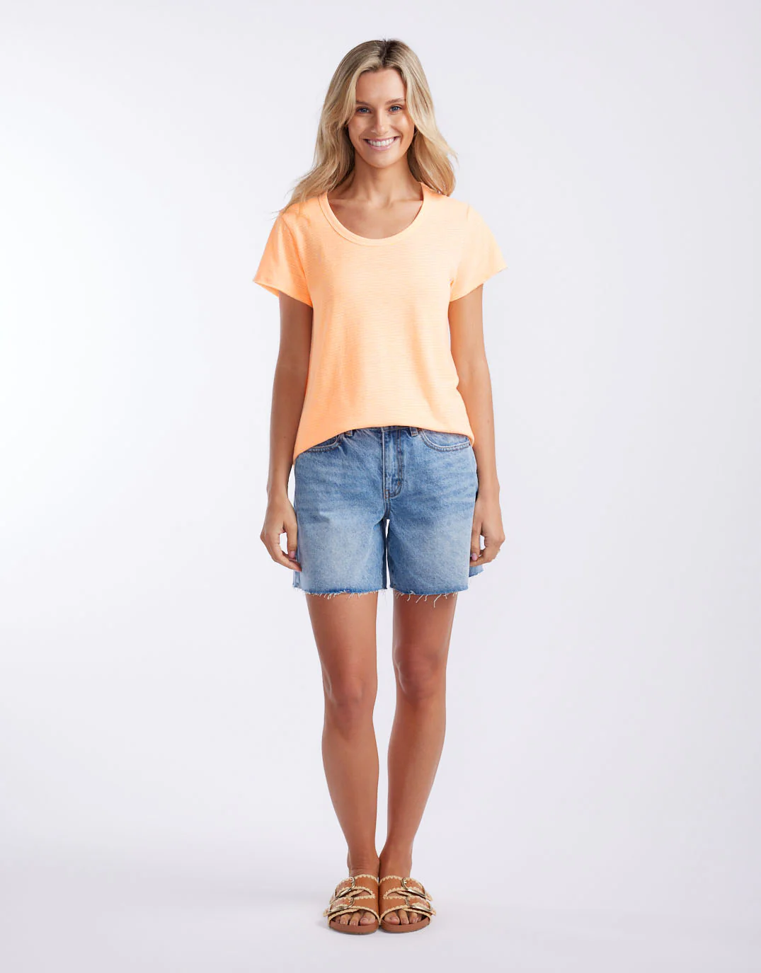 Sorbet Stripe Round Neck Tee - Neon Orange - Image 4