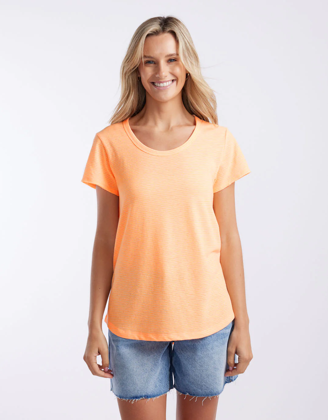 Sorbet Stripe Round Neck Tee - Neon Orange - Image 5