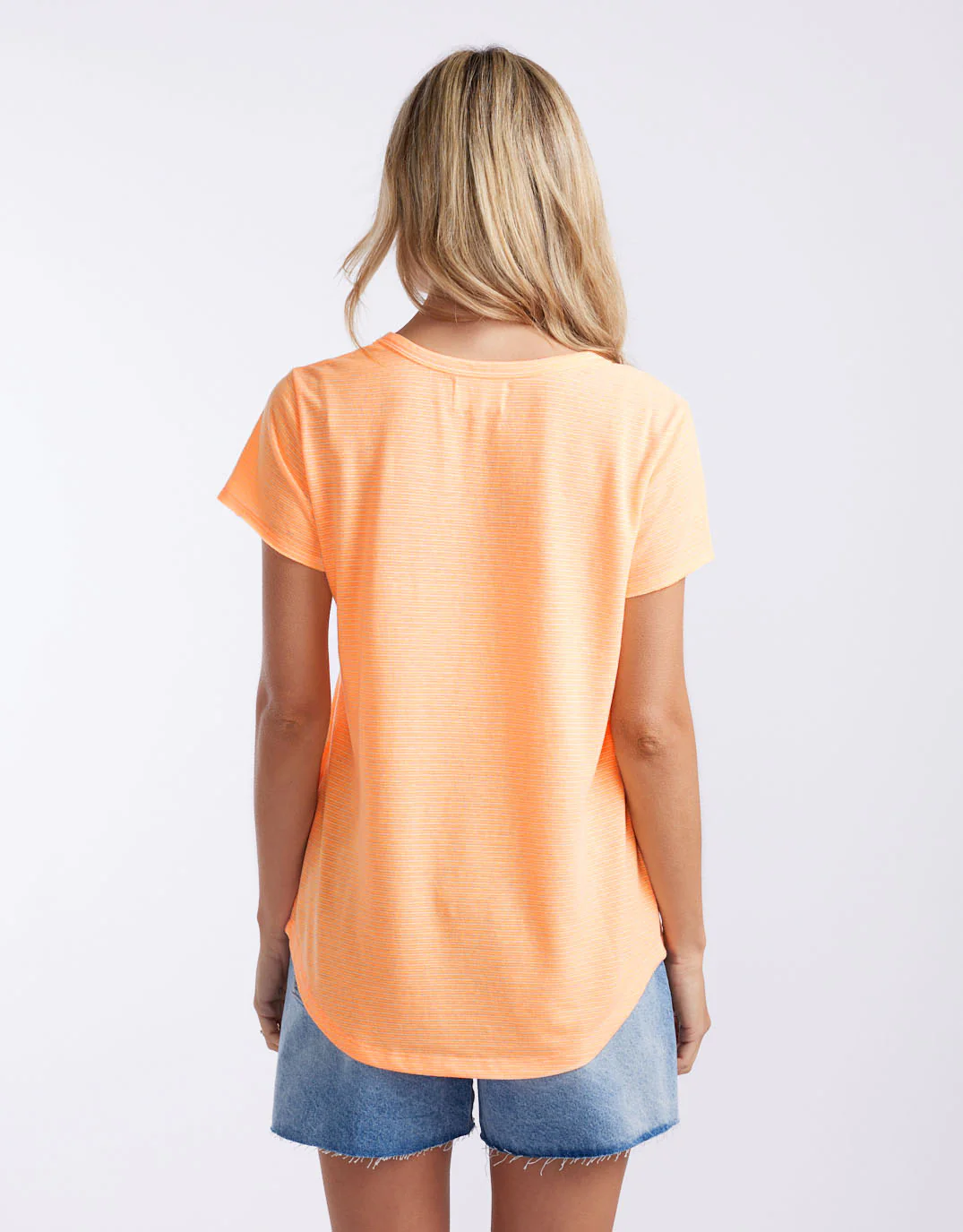 Sorbet Stripe Round Neck Tee - Neon Orange - Image 6