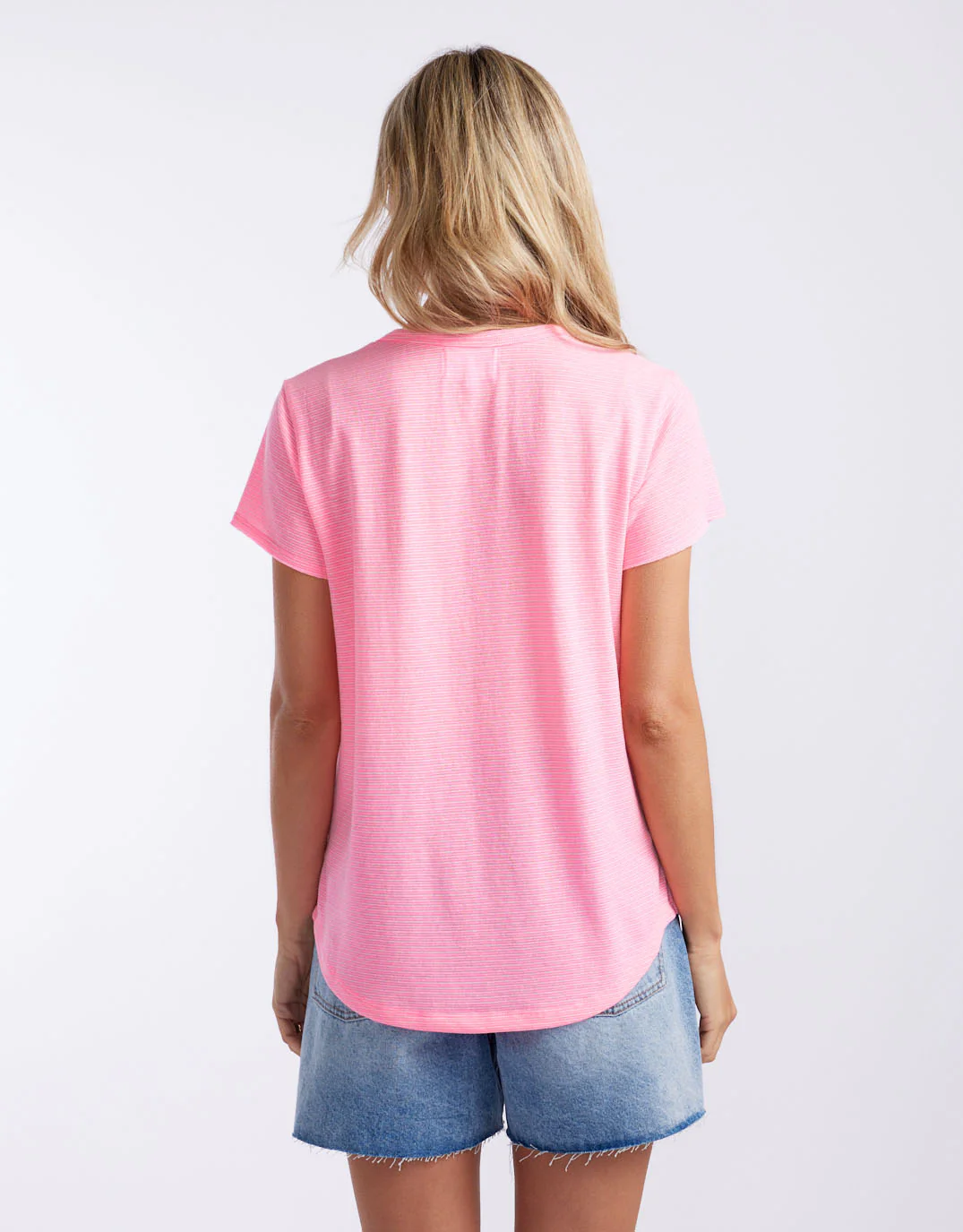 Sorbet Stripe Round Neck Tee - Neon Pink - Image 5