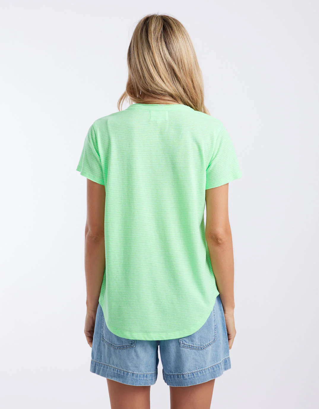 Sorbet Stripe Vee Neck Tee - Neon Green - Image 5
