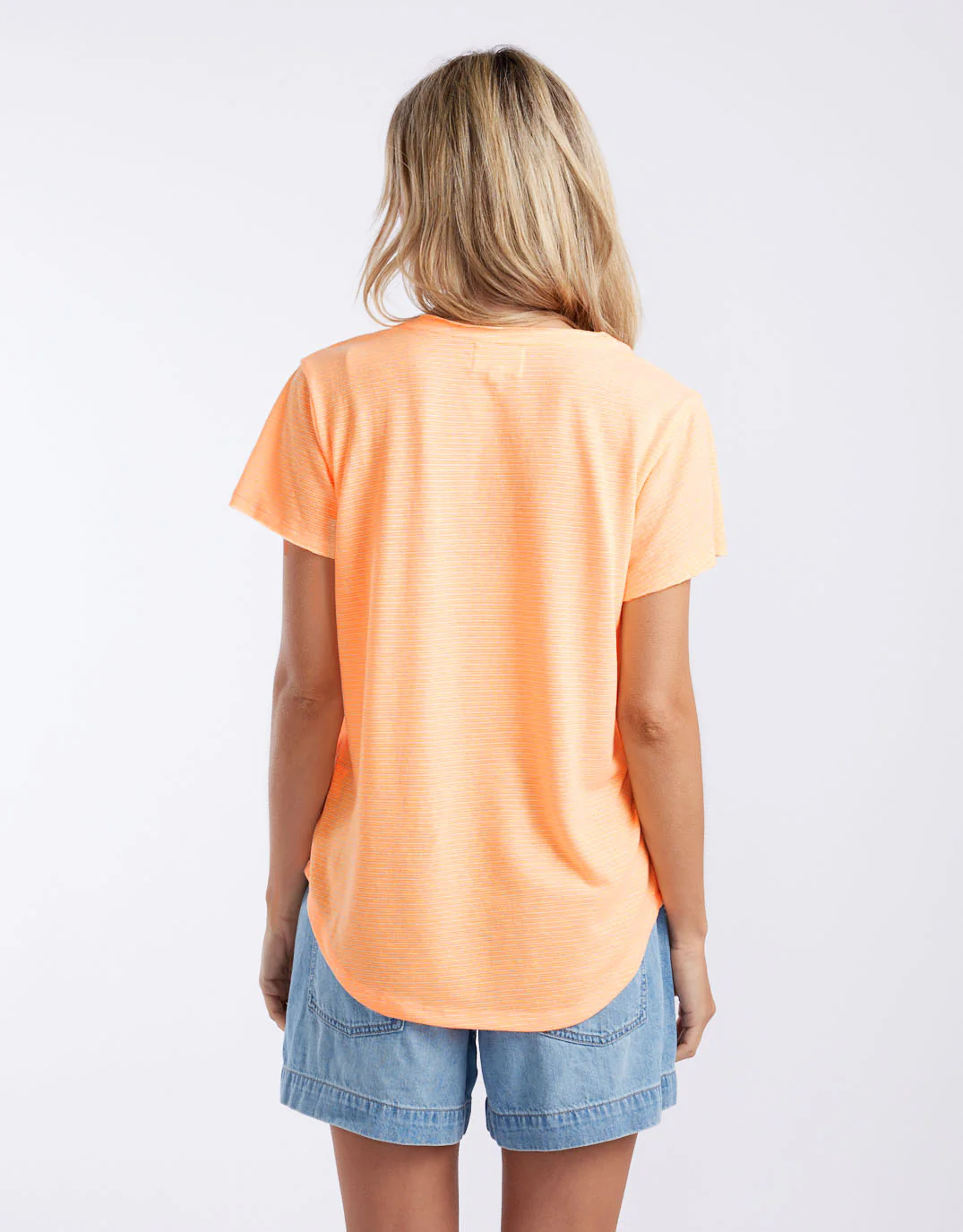 Sorbet Stripe Vee Neck Tee - Neon Orange - Image 7
