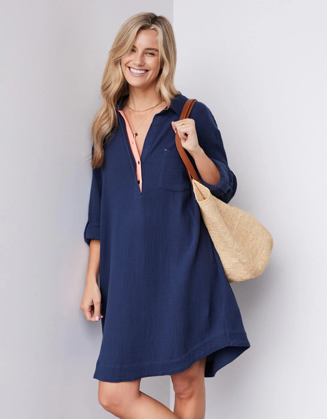 St Barts Dress - Ink / Sorbet Orange - Image 3