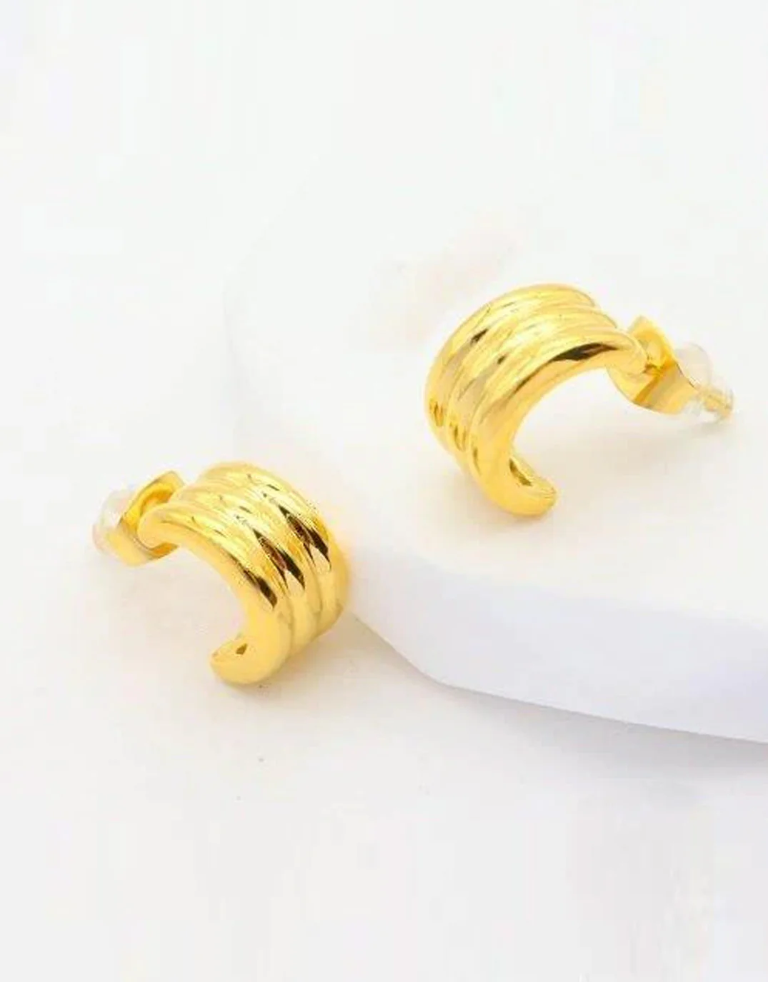 Stainless Steel Track Earrings - Gold