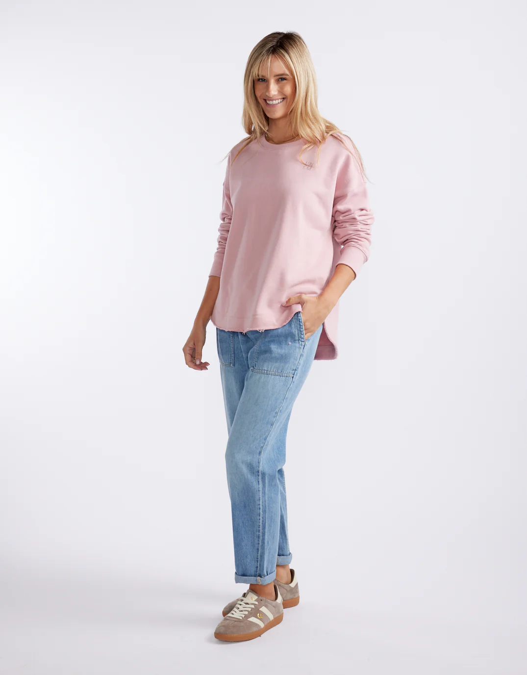 Staple Scoop Hem Sweat - Washed Pink - Image 8