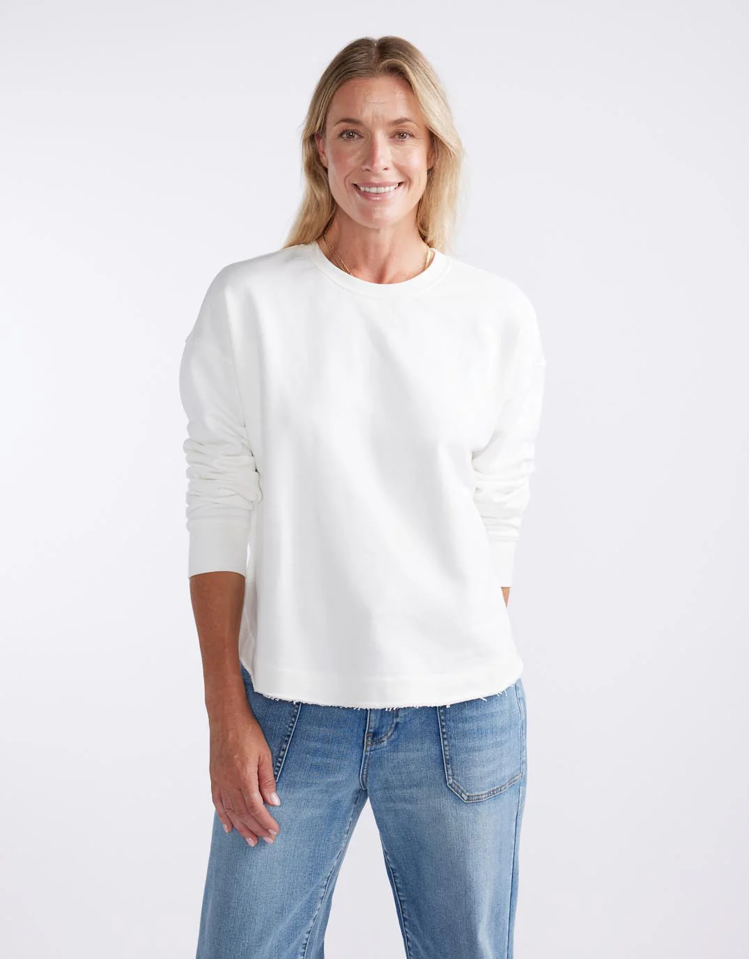 Staple Scoop Hem Sweat - White - Image 3