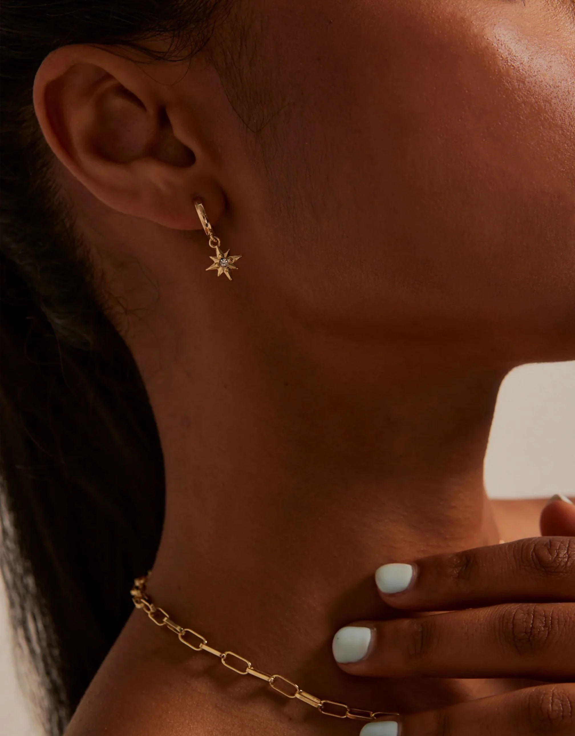Stardust Pendant Huggie Earrings - Gold - Image 3