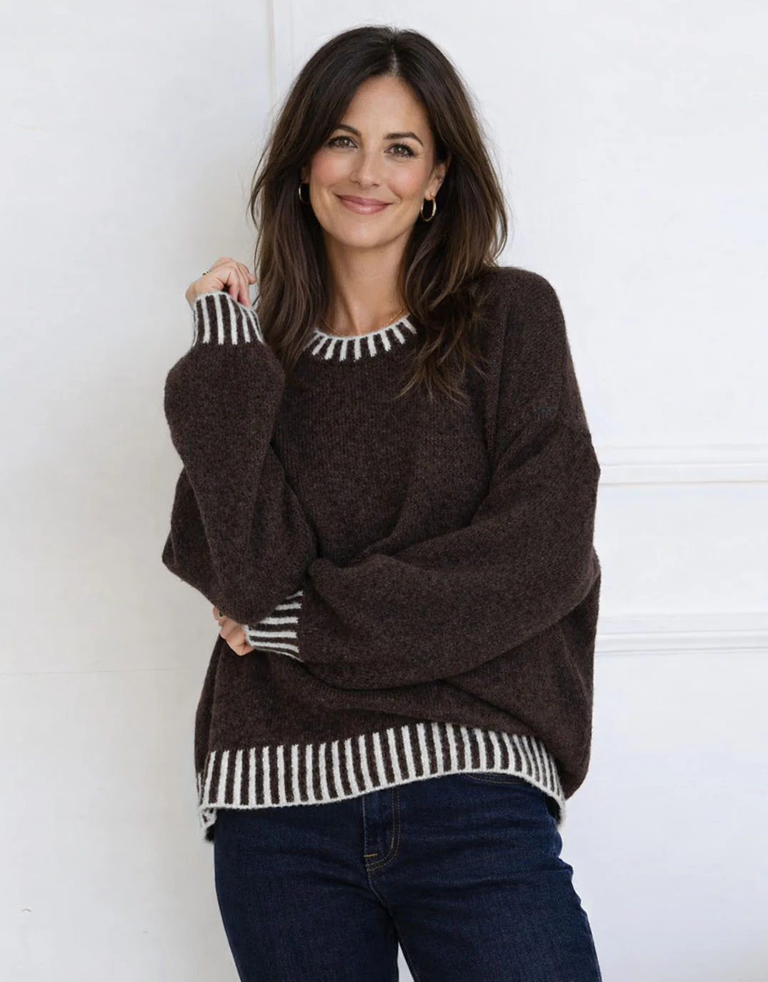 Tilly Wool Blend Crew Neck Knit - Chocolate