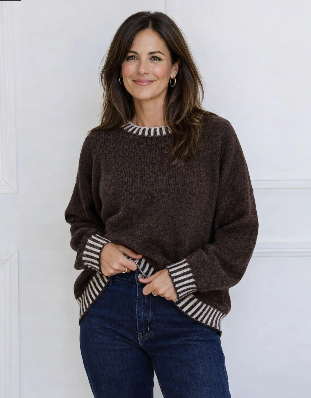 Tilly Wool Blend Crew Neck Knit - Chocolate - Image 3