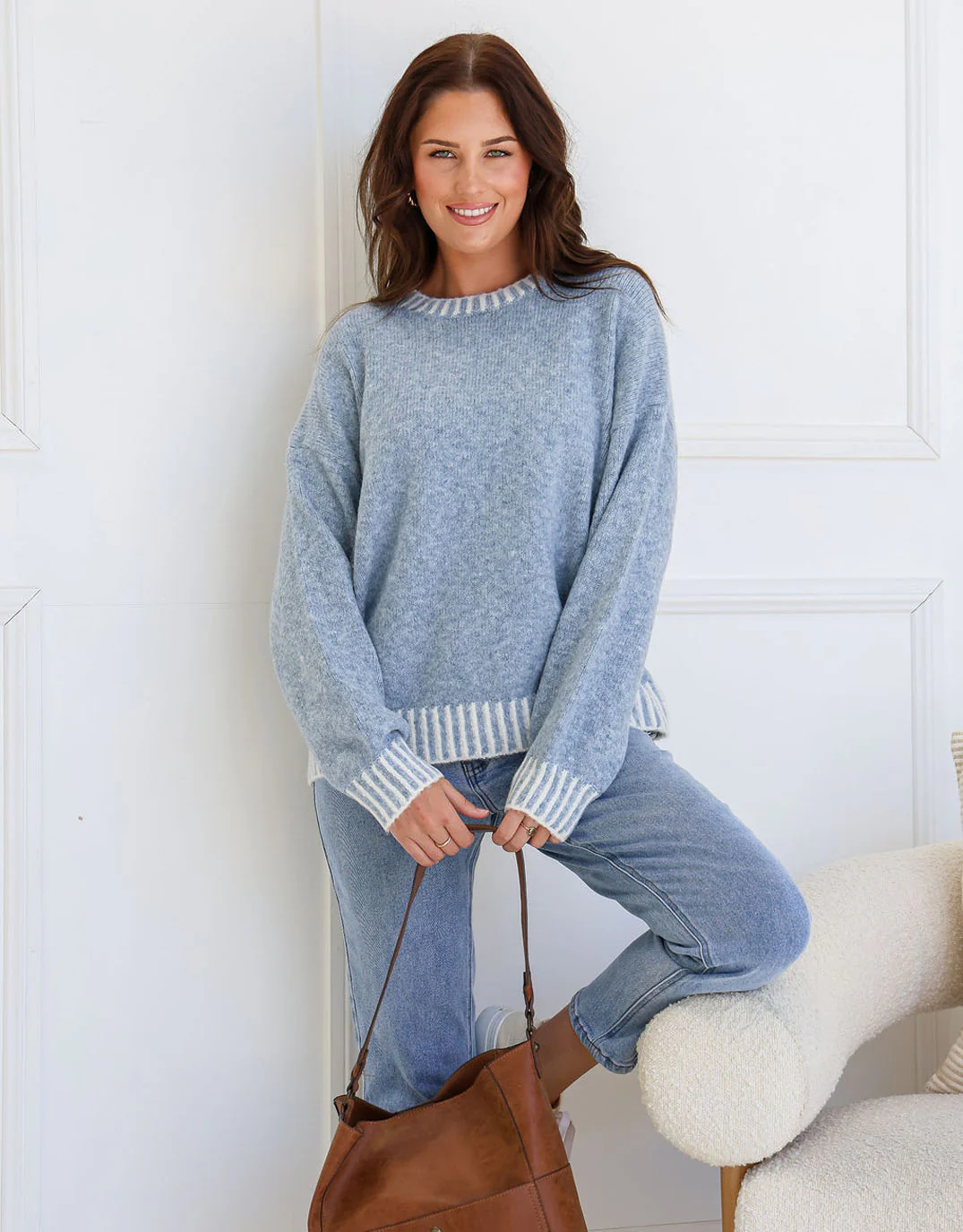 Tilly Wool Blend Crew Neck Knit - Powder Blue - Image 3