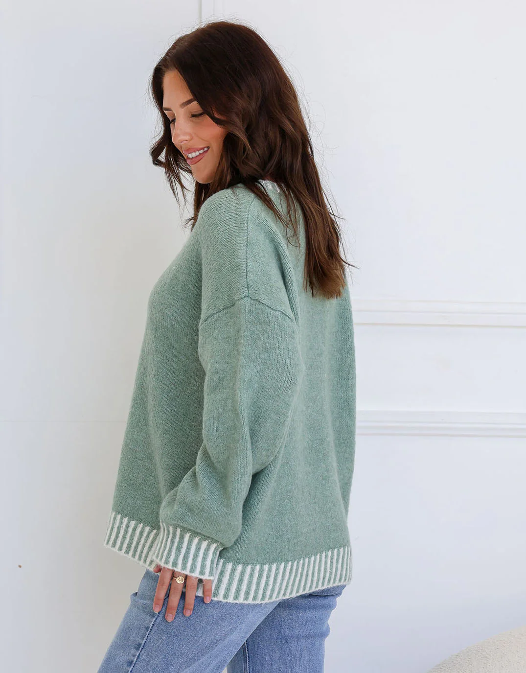 Tilly Wool Blend Crew Neck Knit - Sage - Image 5