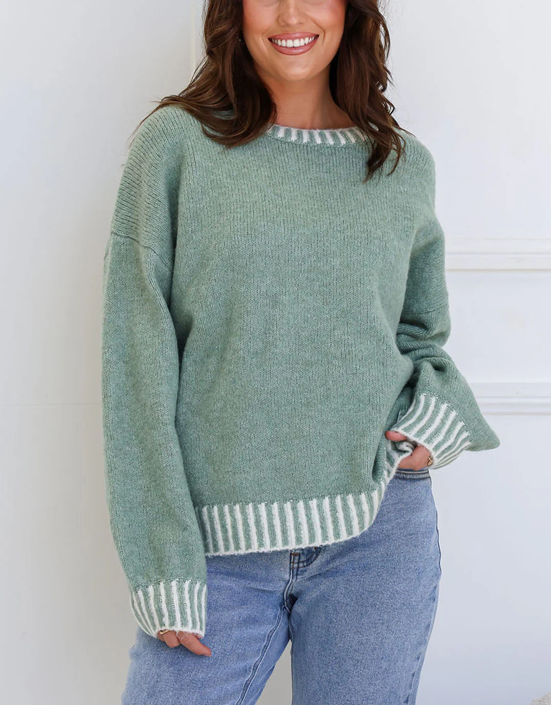 Tilly Wool Blend Crew Neck Knit - Sage - Image 6