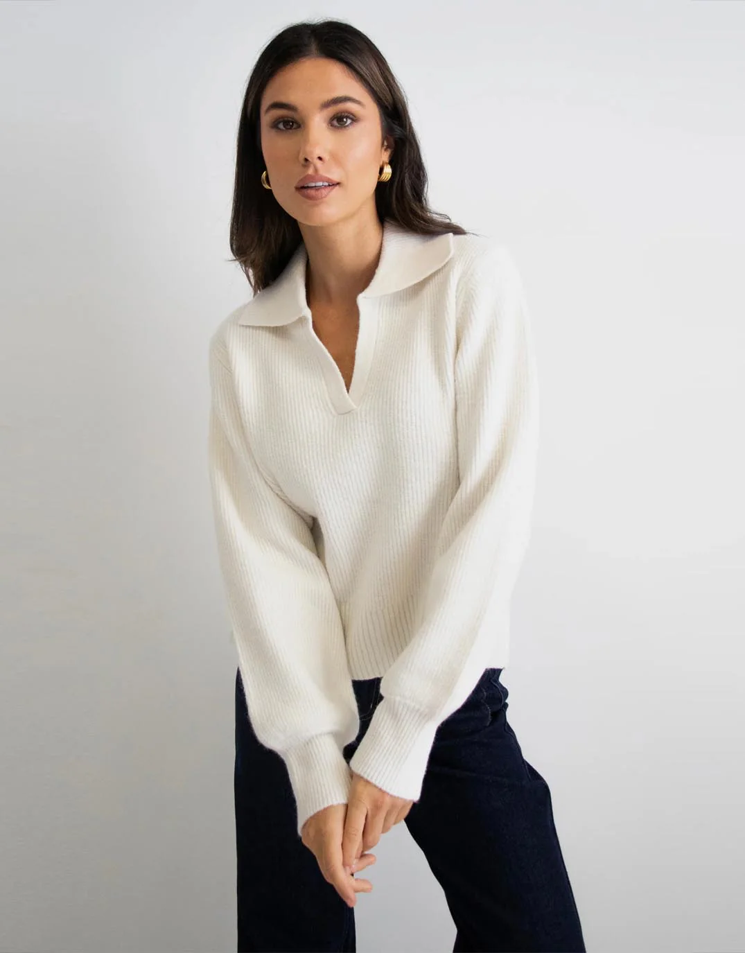 Truth Collar Chunky Knit Jumper - Ivory - Image 3